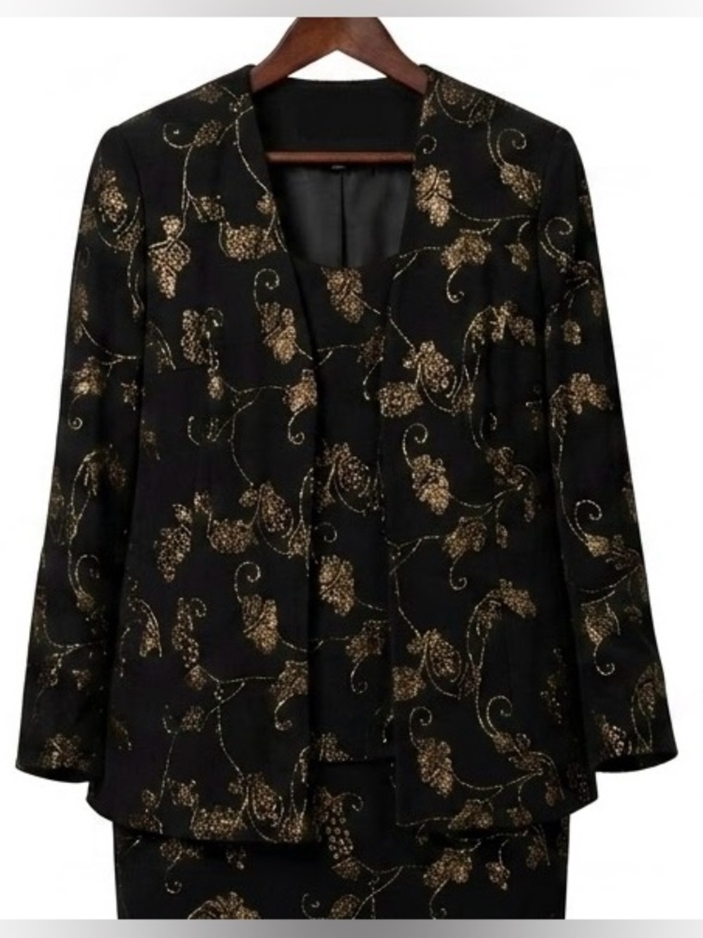 Alex Evenings Black Jacket Camisole Set Sparkly Gold Cocktail Wedding Event Sz L